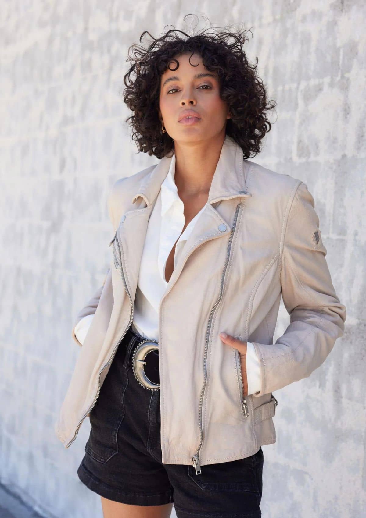 Sofia Leather Jacket - Off White -Mauritius GmbH Int. Fashion- Ruby Jane-