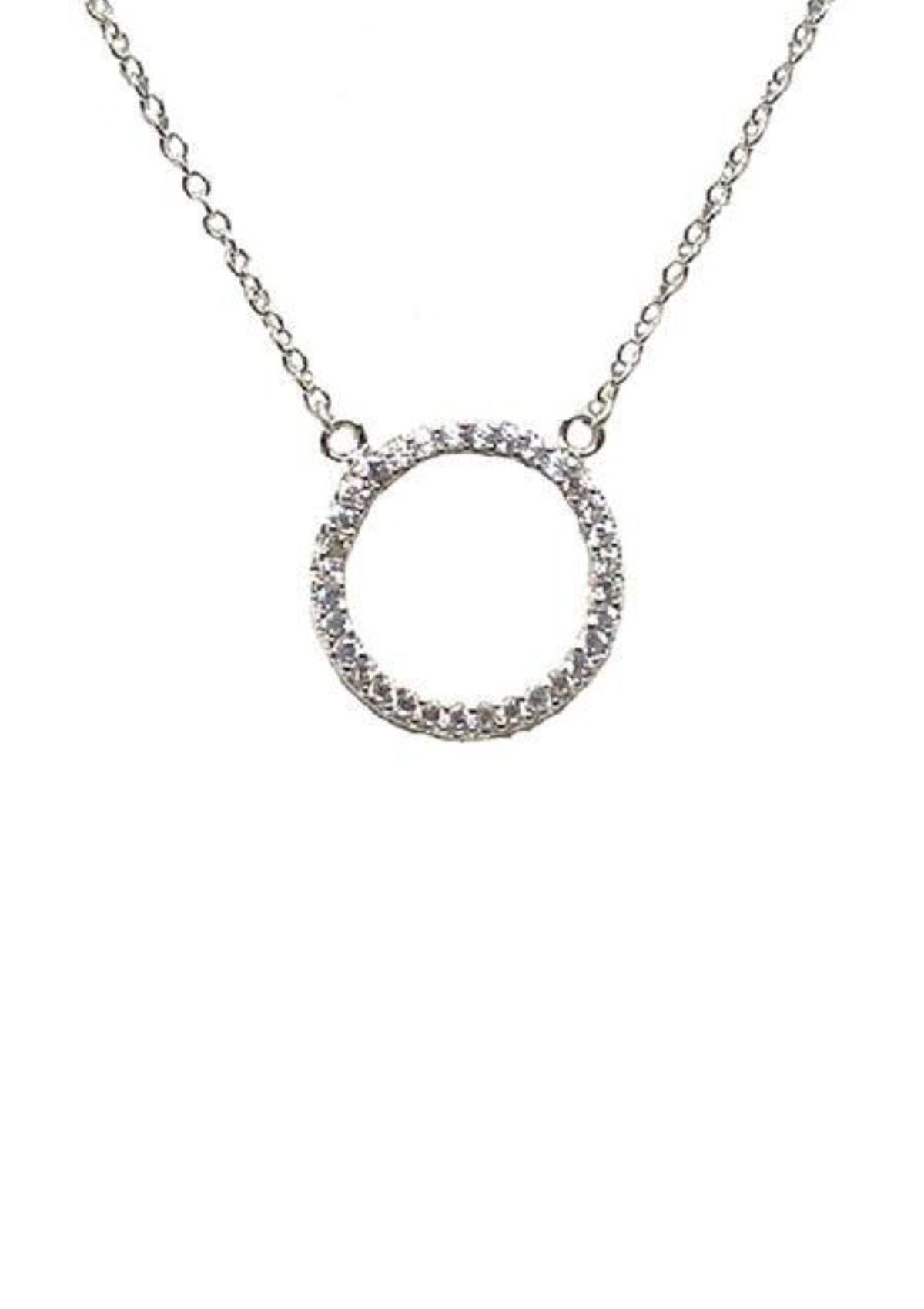 Sterling Silver Open Circle Pave Necklace -Athena Designs- Ruby Jane-