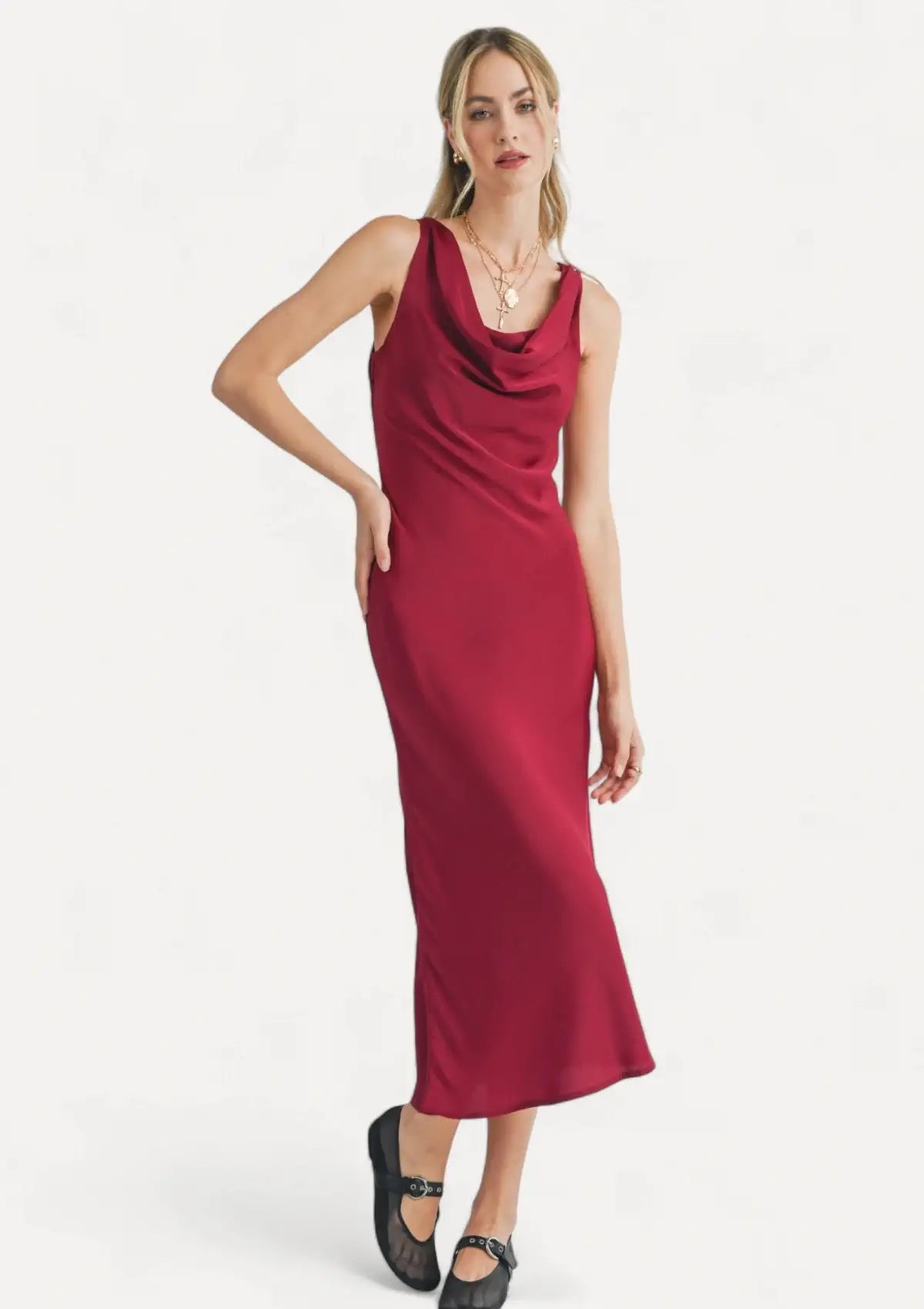 Red strapless midi dress at Ruby Jane & Valleygirl Boutique.