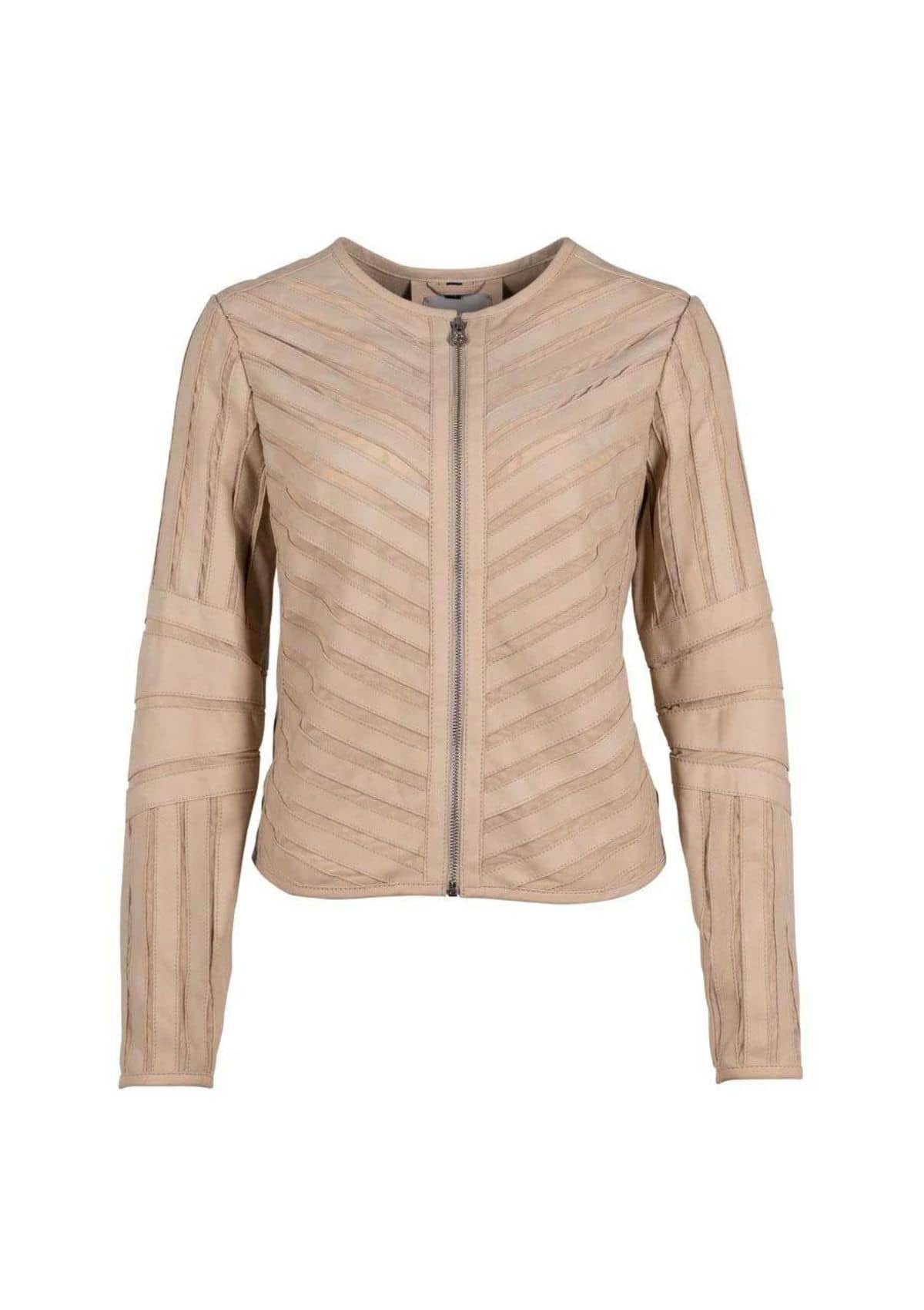Tila Intertwined Mesh Design Leather Jacket - Beige -Mauritius GmbH Int. Fashion- Ruby Jane-