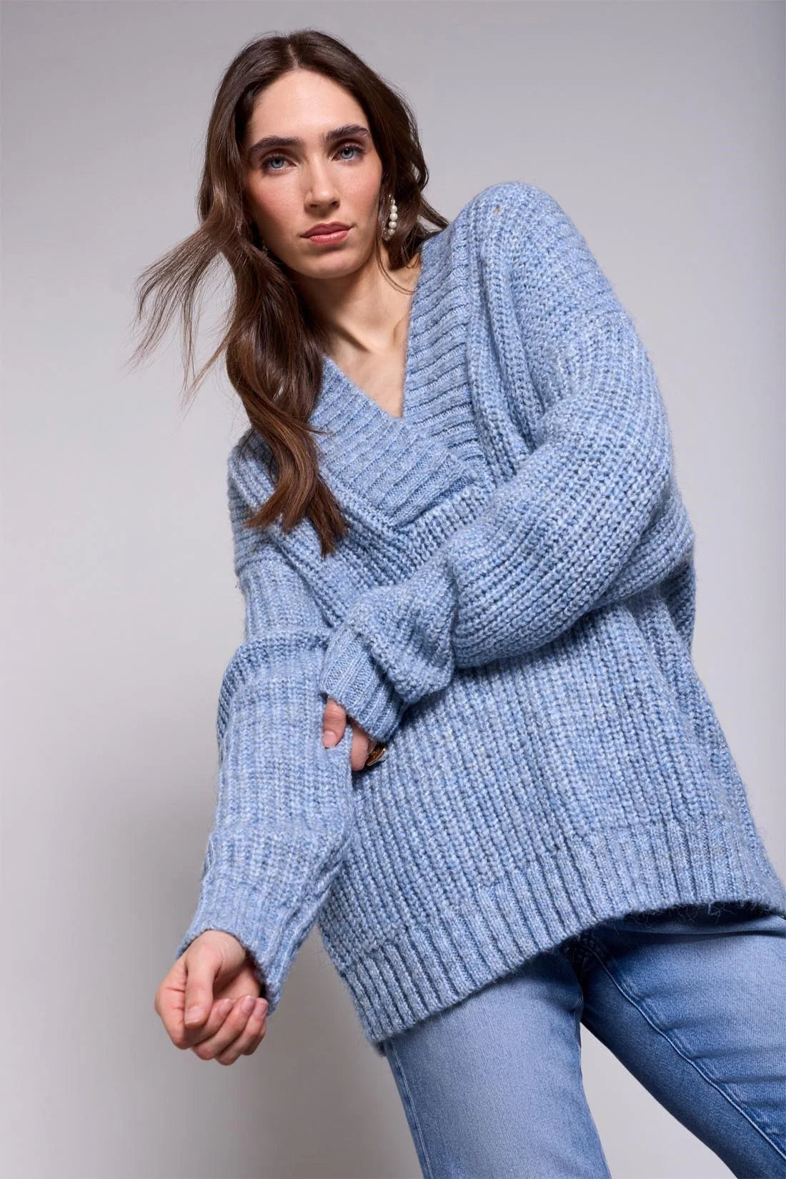 Oversized V-Neck Sweater - Satin Sky