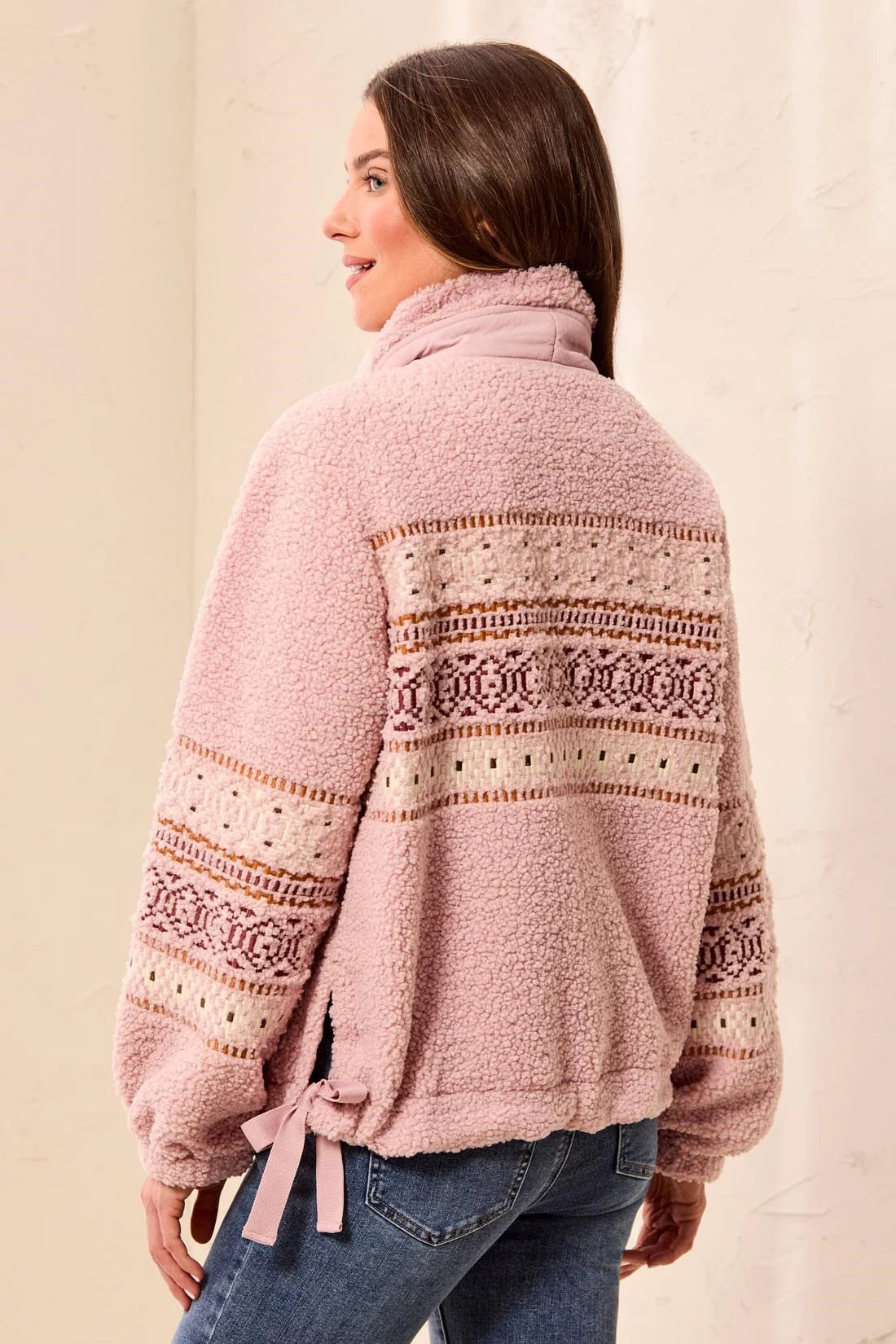Lined Sherpa Jacket with Embroidery