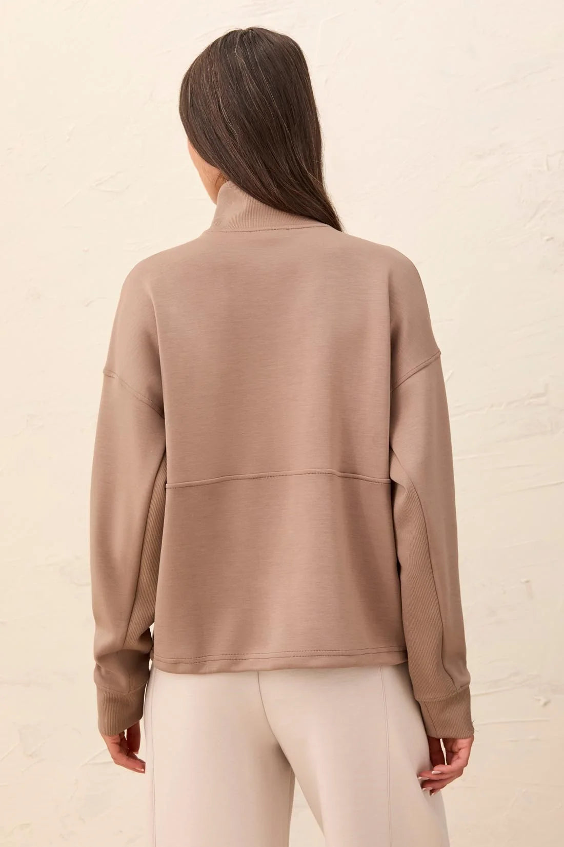 Mock Neck Top with Zipper - Fossil