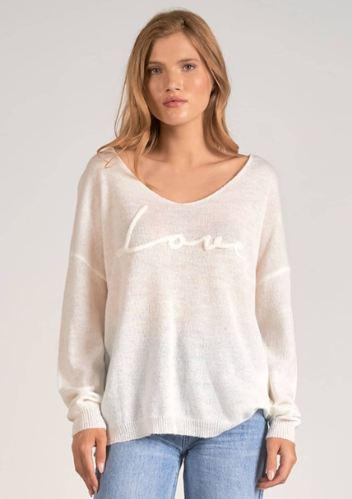V-Neck Sweater Love Print -Elan Designs- Ruby Jane-