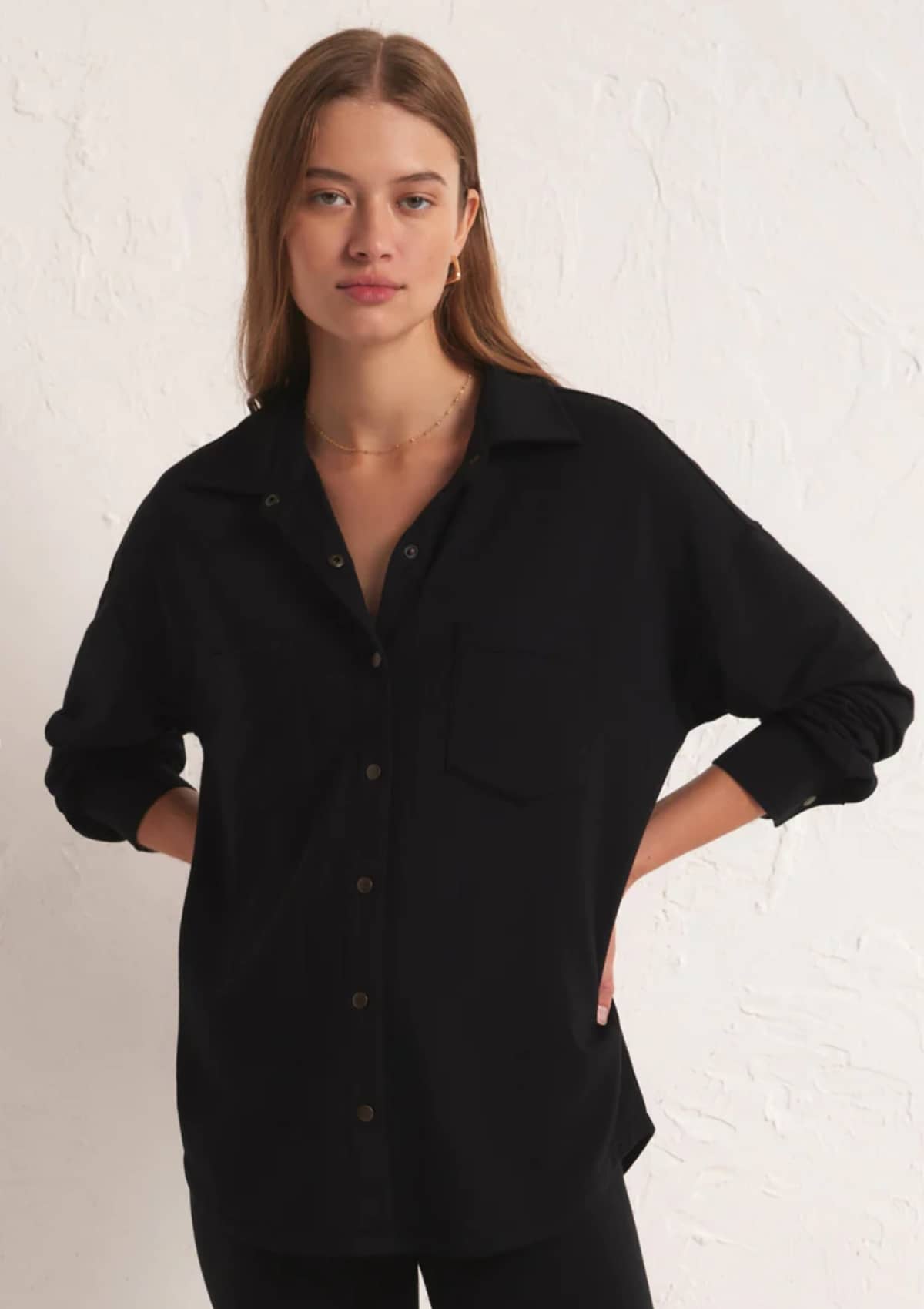 WFH Modal Shirt Jacket - Black -Z Supply- Ruby Jane-