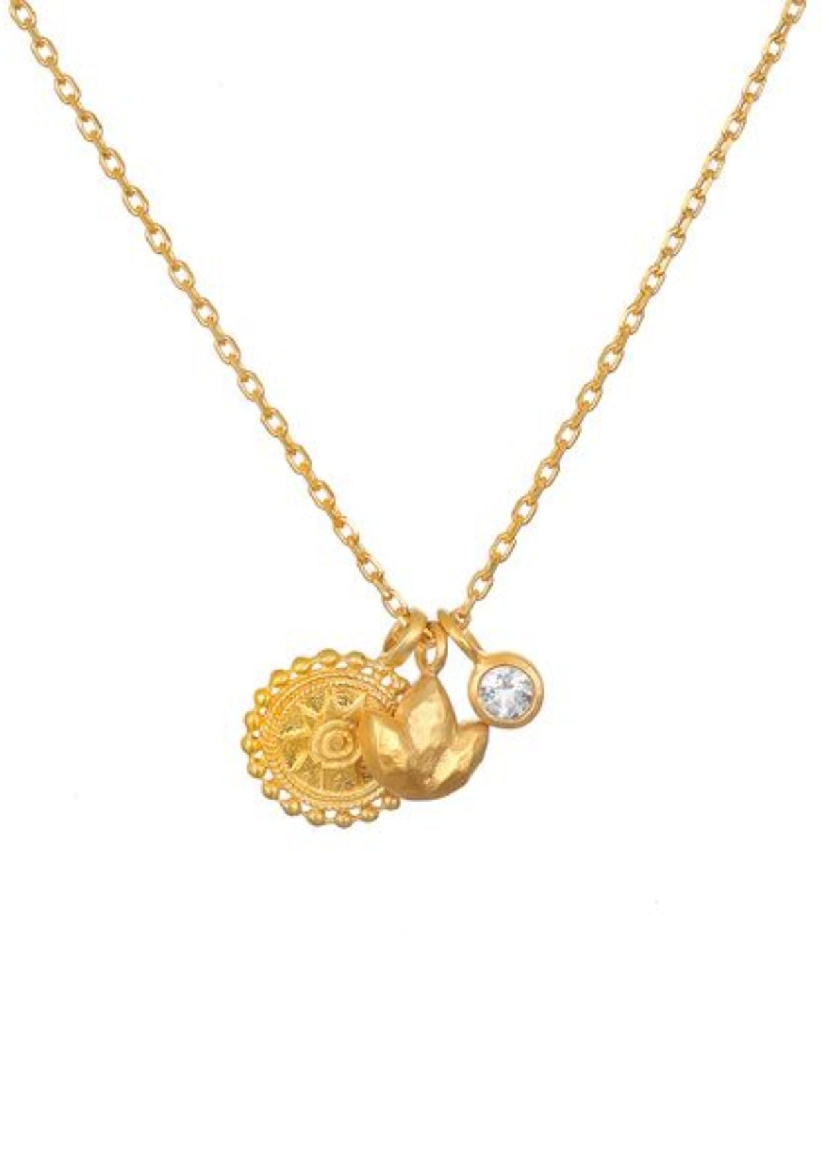 White Topaz Mandala Lotus Charm Necklace, 16" -Satya Jewelry- Ruby Jane-
