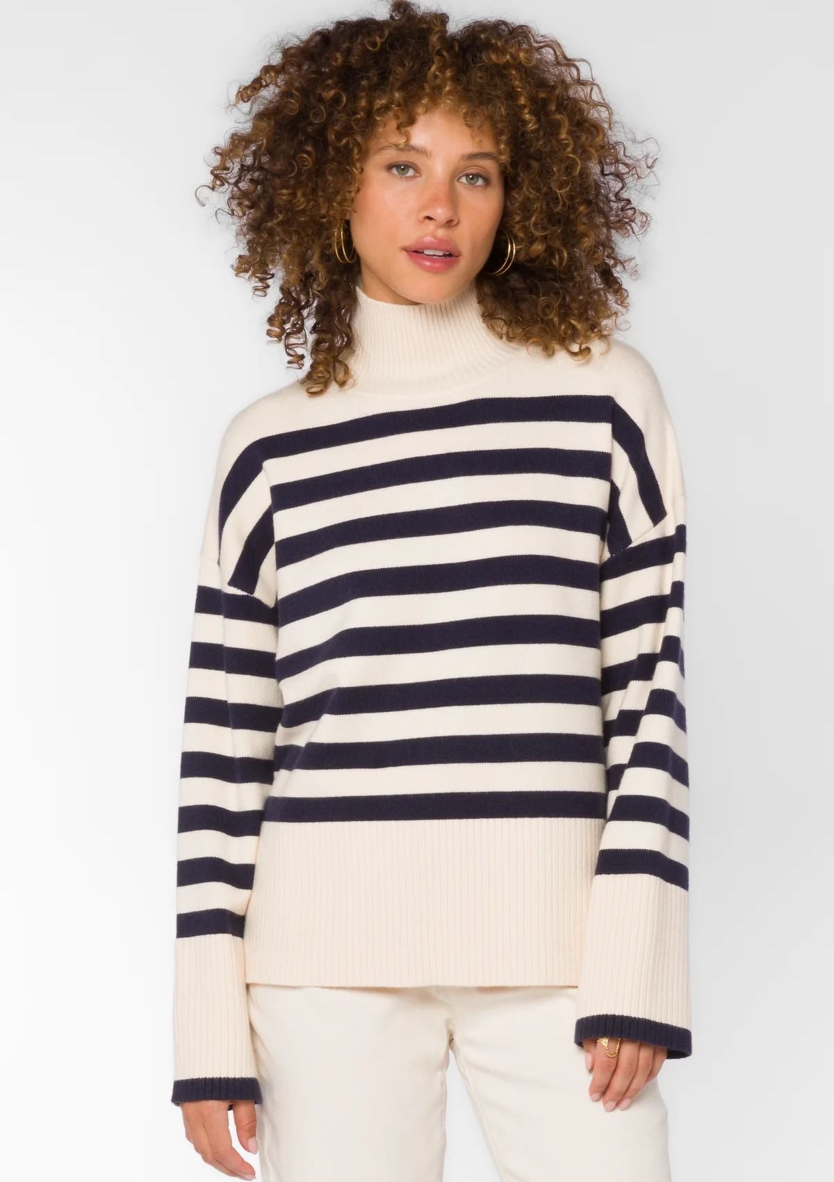 Caden Long Sleeve High Neck Striped Sweater
