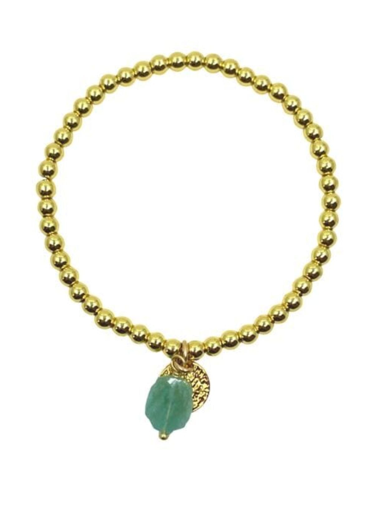 4mm Gold Plated Bracelet with Organic Slice and Burnished Disk Amazonite