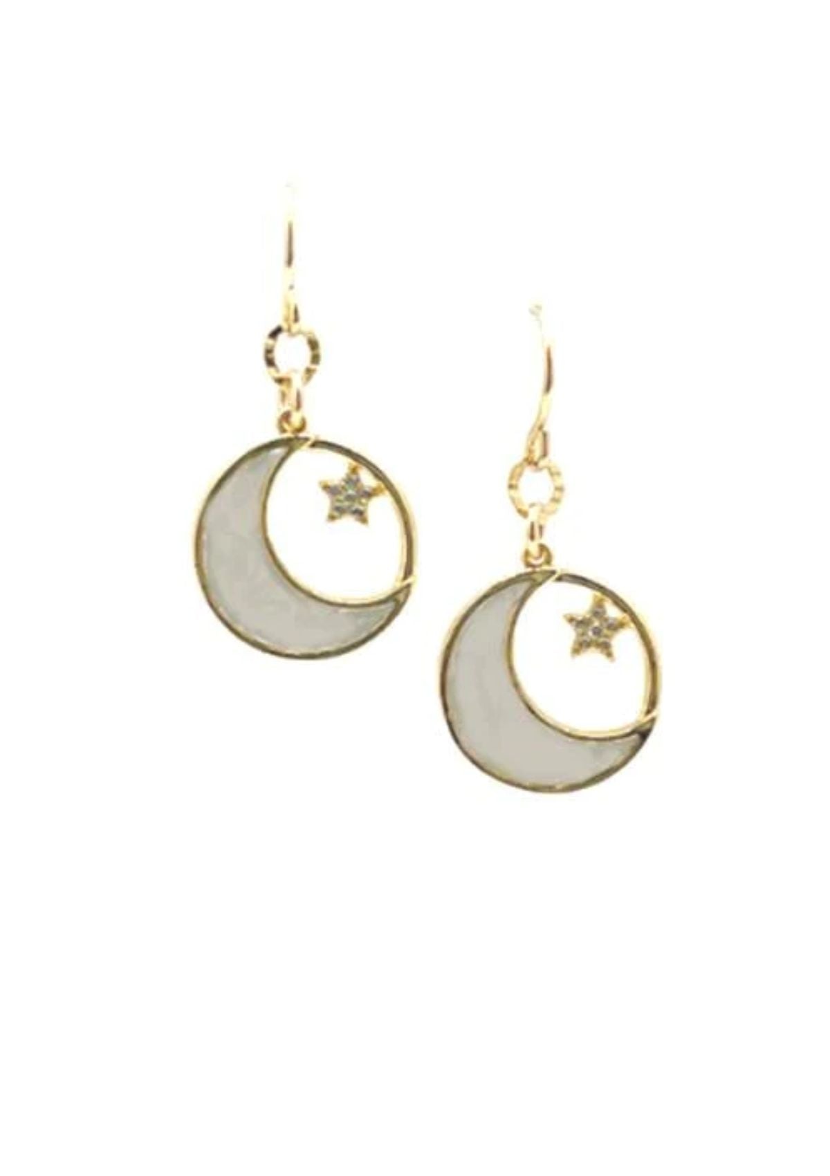 Round Moon Star Mother of Pearl Earrings on 14K Gold-Filled Wire