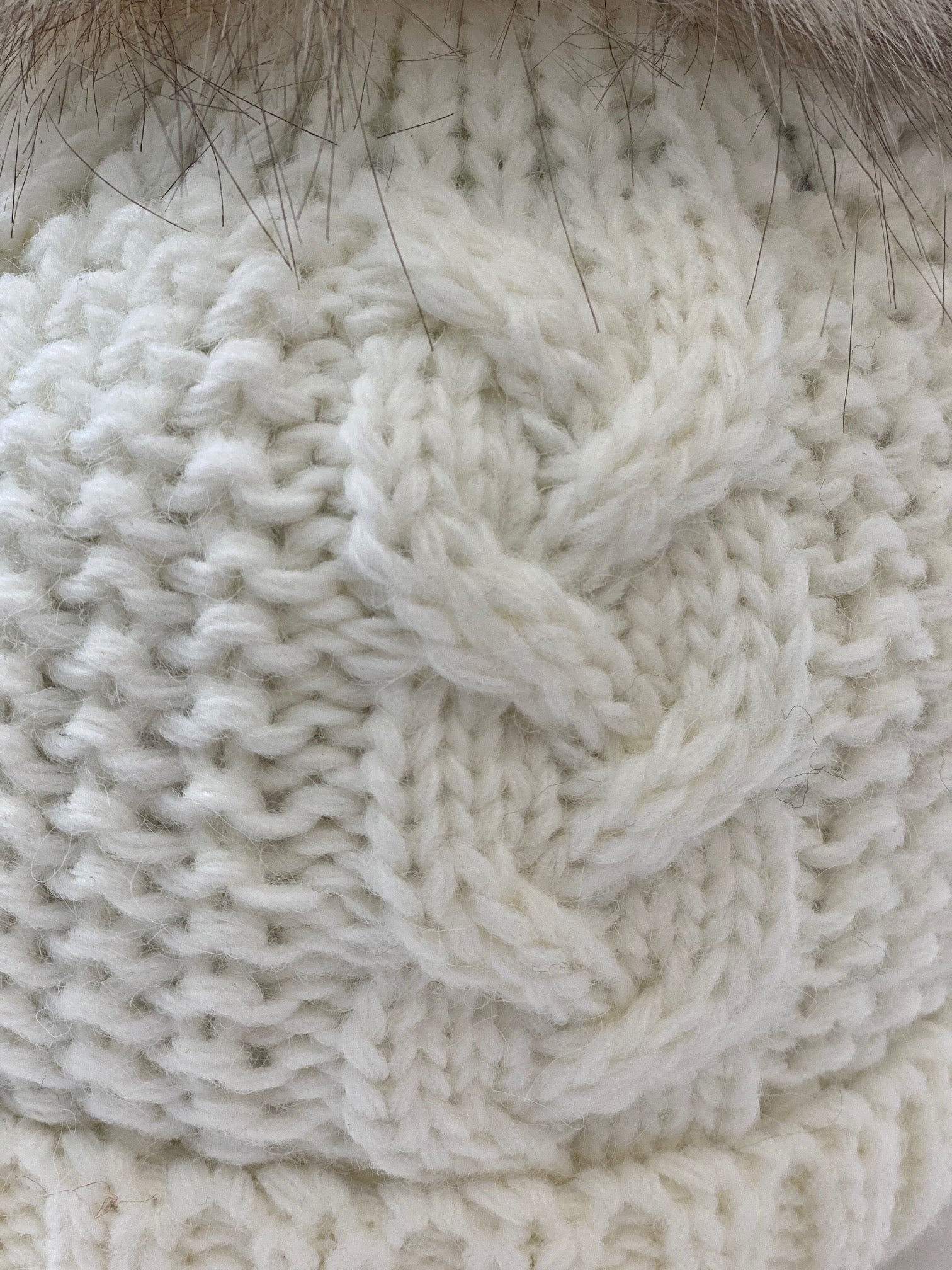 Beanie Hat With Cable Weave - White