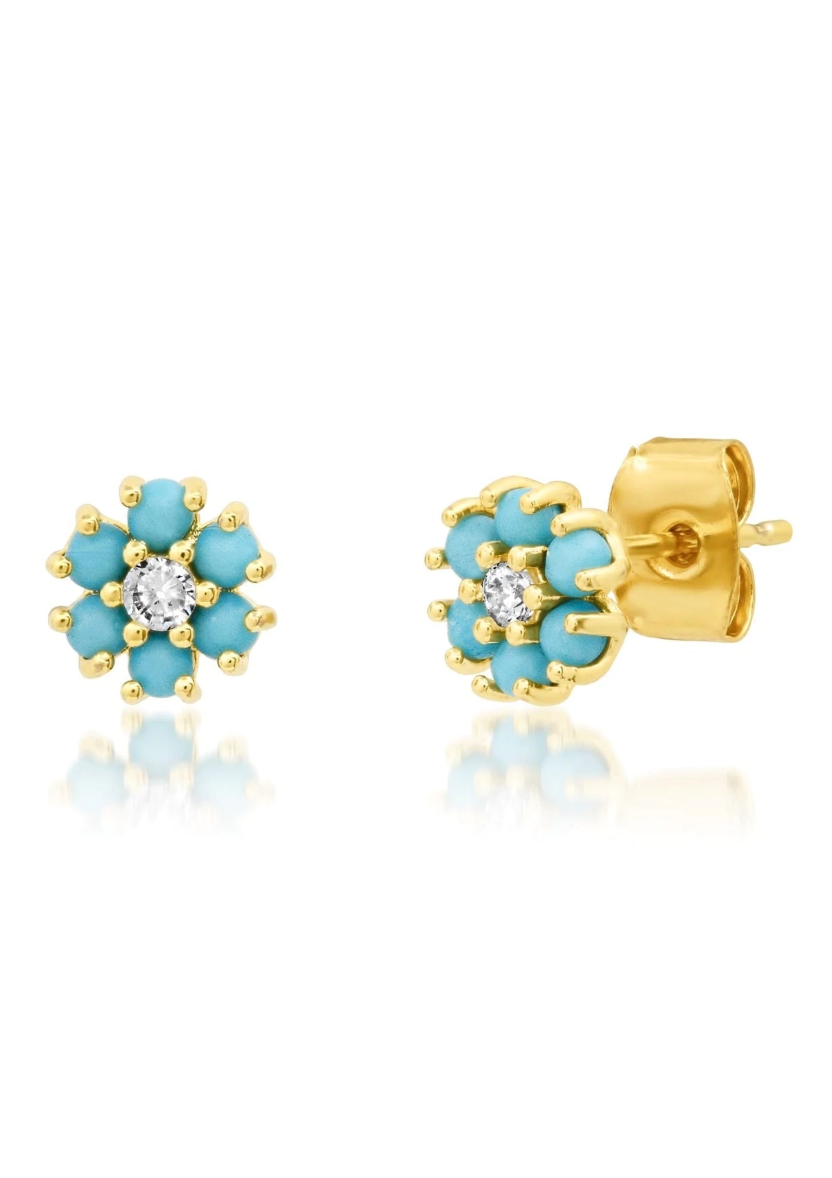 Turquoise Flower Post Earrings with Clear CZ Center