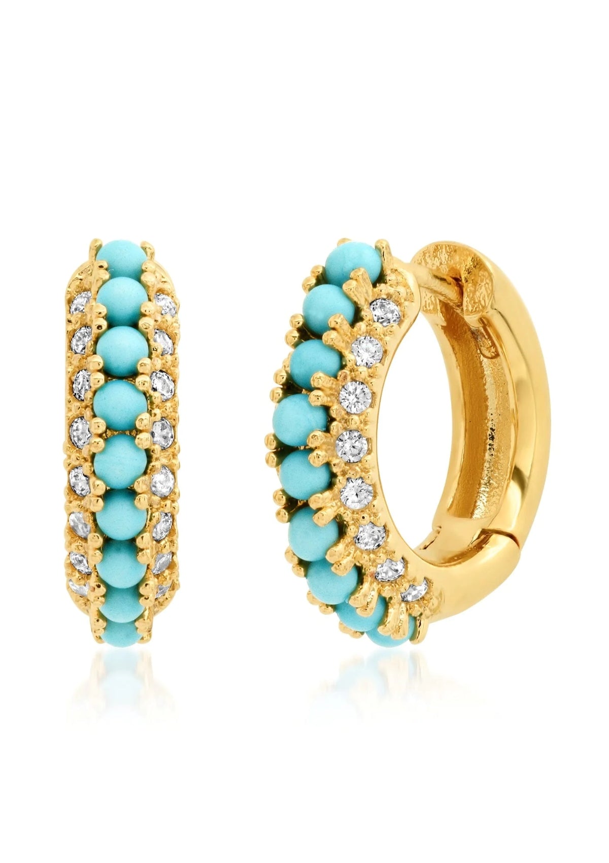 Ear Pave Edged Huggie - Turquoise