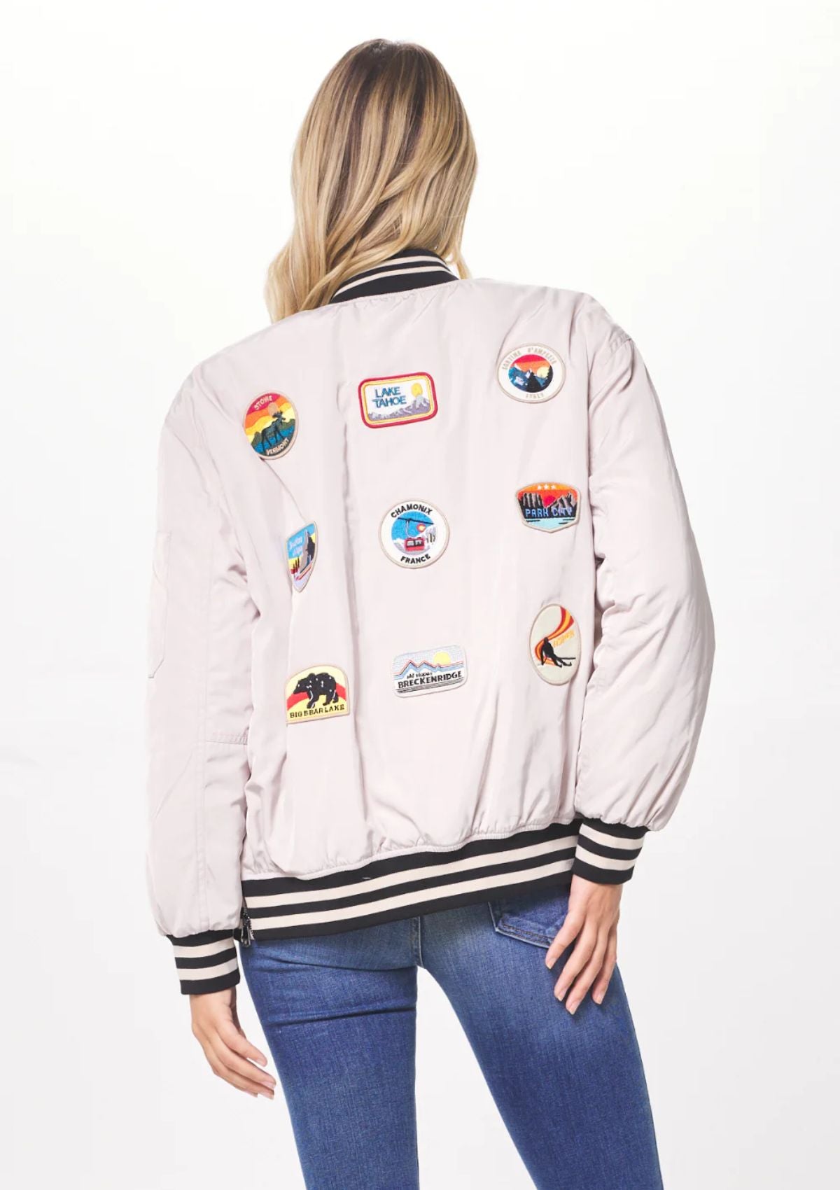 Collins Satin Bomber Jacket with Patch Detail