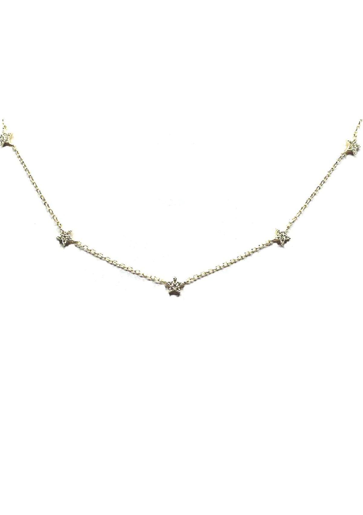 Gold 7 Pave Star Choker Necklace