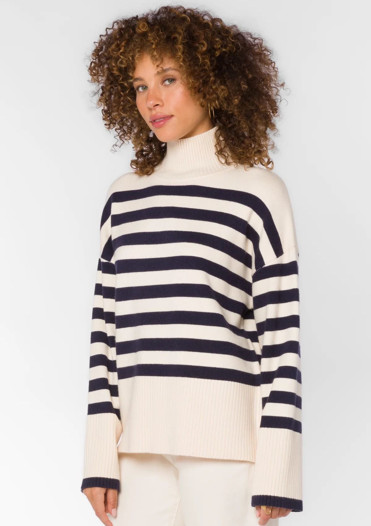 Caden Long Sleeve High Neck Striped Sweater