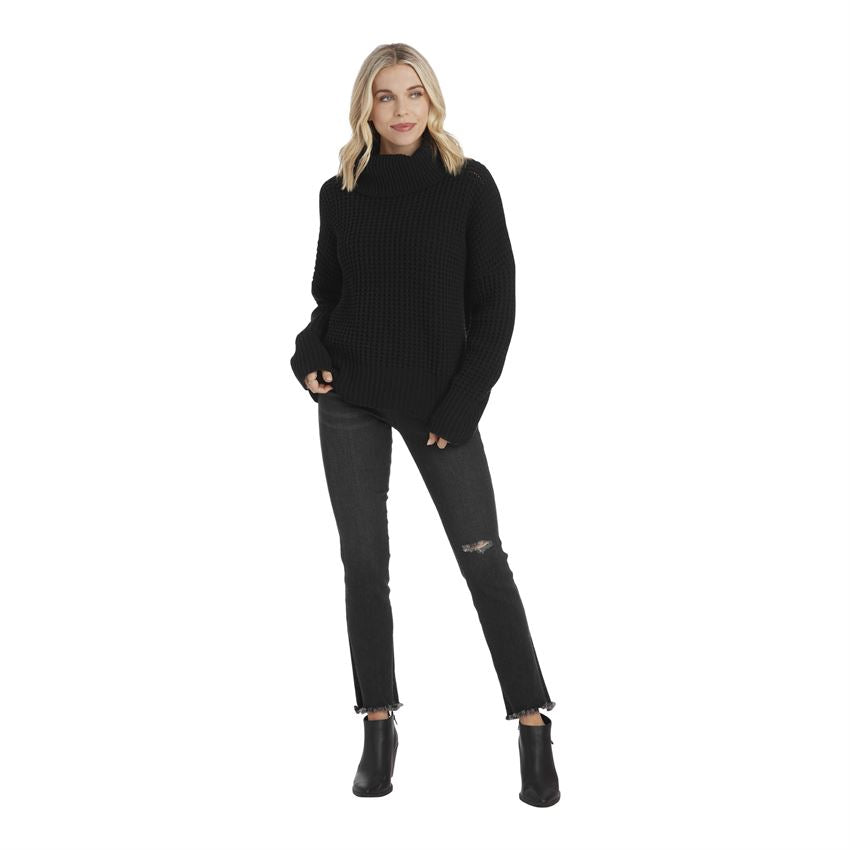 Randi Waffle Sweater, Black