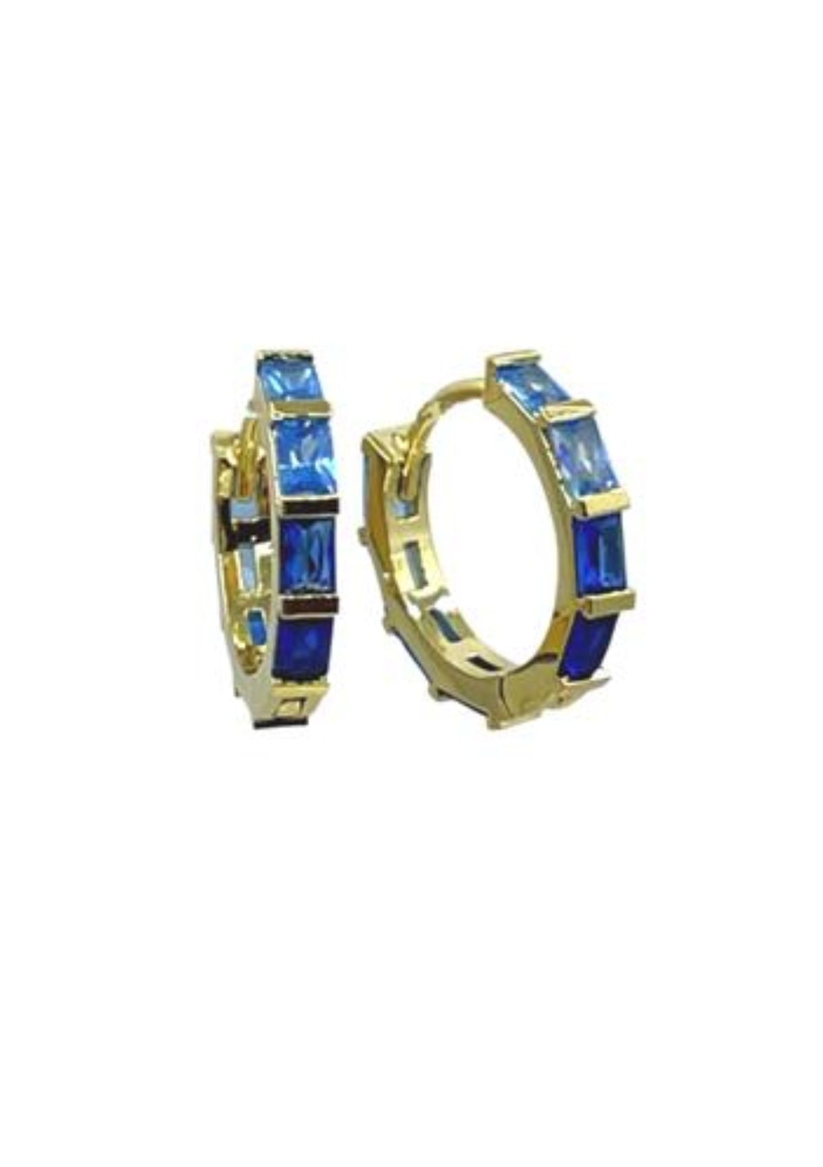 Ombre Blue CZ Baguette Gold Vermeil Hoop Earring